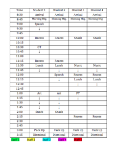 schedule with specials and therapies