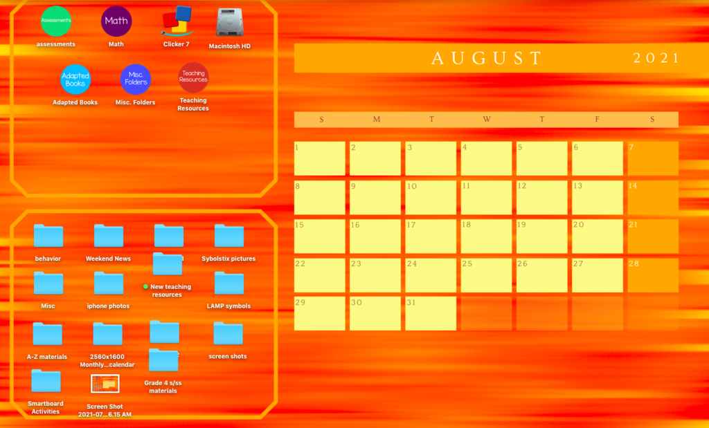 image of desktop organizer with a calendar on the right and two groups for organizing folders on the left